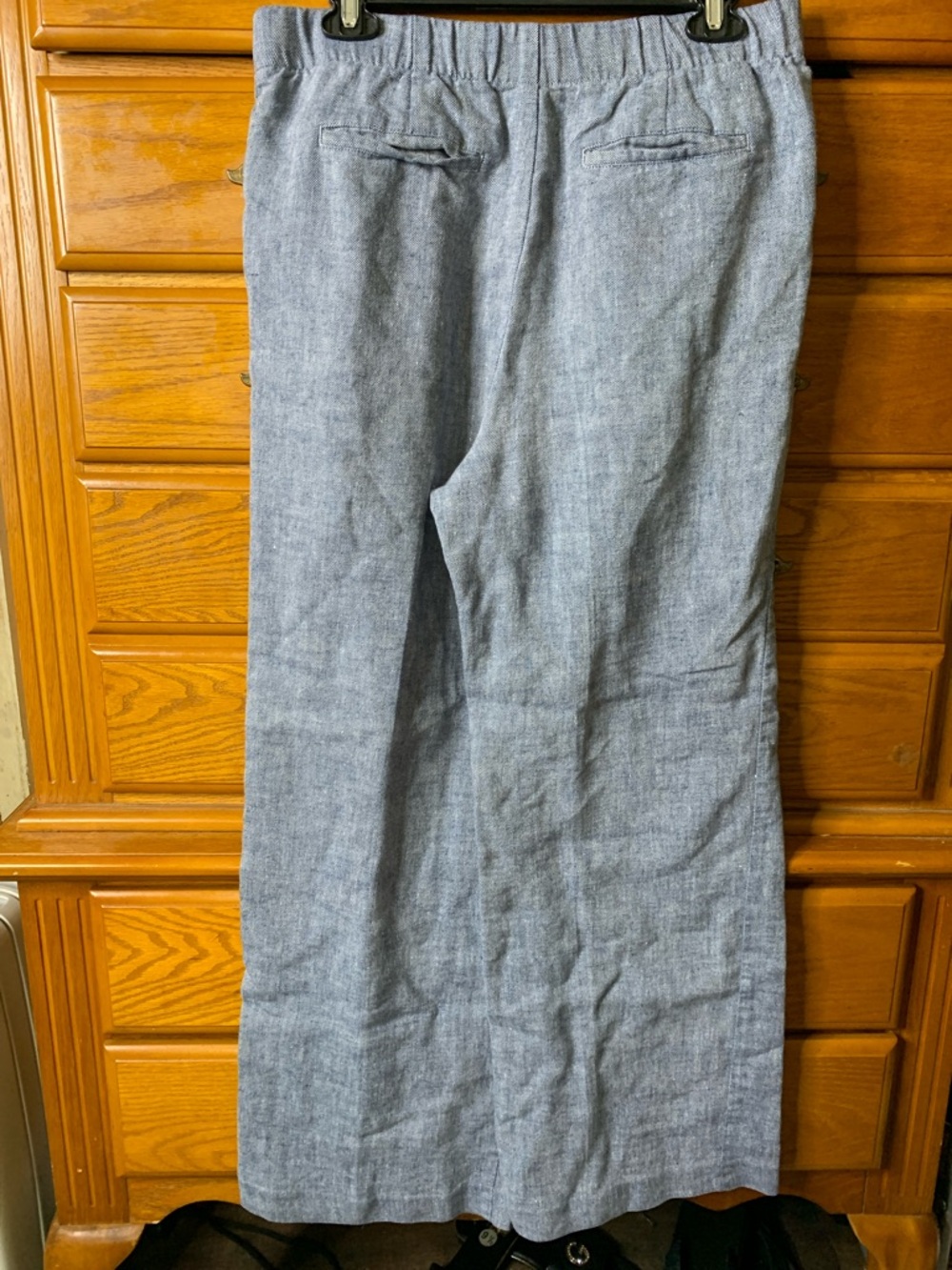 linen blend blue Chambray pull on wideleg mid-rise pull on pant lands’ End 10 - Picture 7 of 11